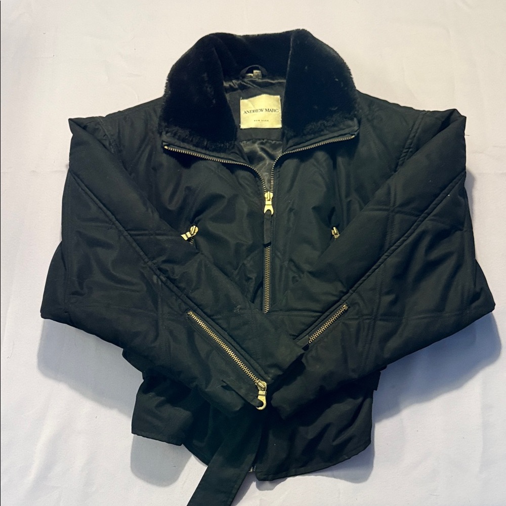 Andrew Marc Black Coat with Gold Zippers